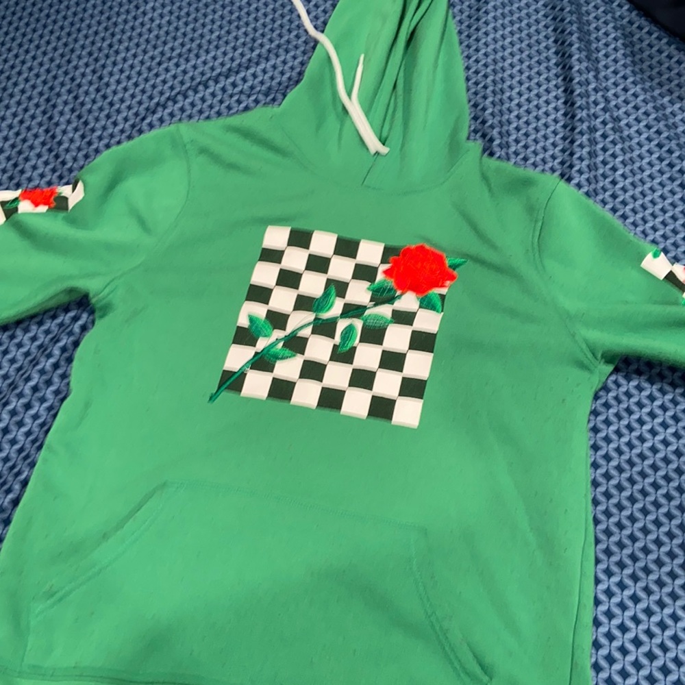 Green hoodie with rose